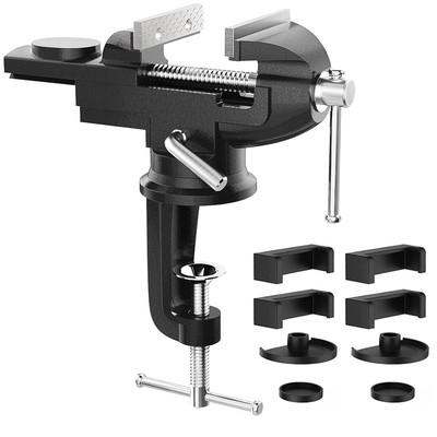 Universal Table Vise 3 Inch, 360°Swivel Base Bench Clamp Home Vise Clamp-On V...