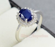 925 Solid Silver Natural Sapphire Gemstone September Birthstone Engagement Ring