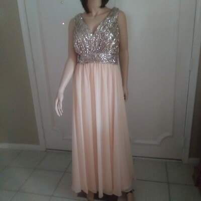 IZIDRESS formal gown rose gold pink sequin top sheer full skirt 18W | eBay