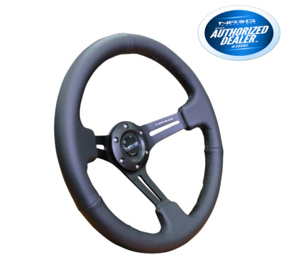 NRG Deep Dish Steering Wheel 350mm Black Leather Black Stitch RST-018R