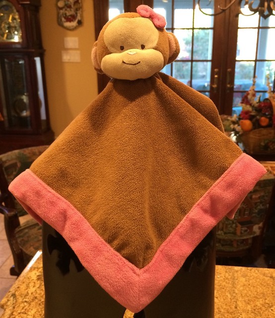 Tiddliwinks Monkey Lovey Security Blanket Plush Pink Brown Bow 13" x 13