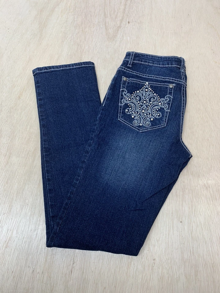 Pantalones de mezclilla para mujer TRU LUX azul pierna recta tiro medio talla 26/2 aprox 26x33 Foto 4 de 4