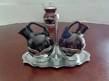 Farber Bros Cambridge Amethyst Glass Farberware Chrome Oil Vinegar Cruet Set