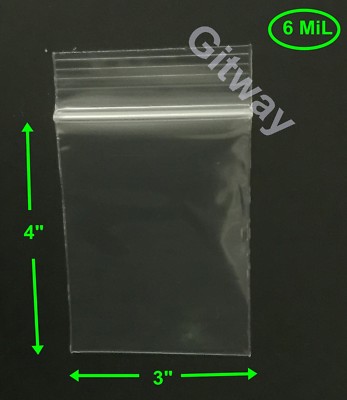 3'' x 4'' Heavy Duty 6 MIL Resealable Zip Seal Lock 3x4'' 6 ML Clear Plastic Bags