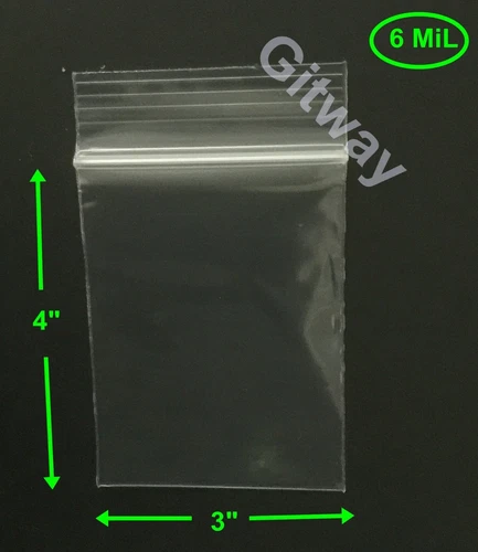 3" x 4" Heavy Duty 6 MIL Resealable Zip Seal Lock 3x4" 6 ML Clear Plastic Bags