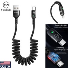 MCDODO Retractable USB Type-C LED Fast Charger Nylon Data Charging Cable Cord