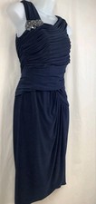 Adrianna Papell Formal Dress Sz 8 Navy Ruched Jeweled