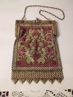 Antique Art Deco Mandalian Enamel Mesh Purse Geometric Design Ornate Frame NICE!