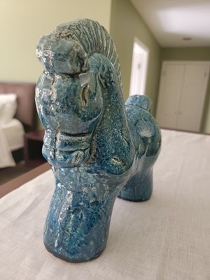 1960s Mid Century Danish Blue Ceramic Horse Figure Vintage
