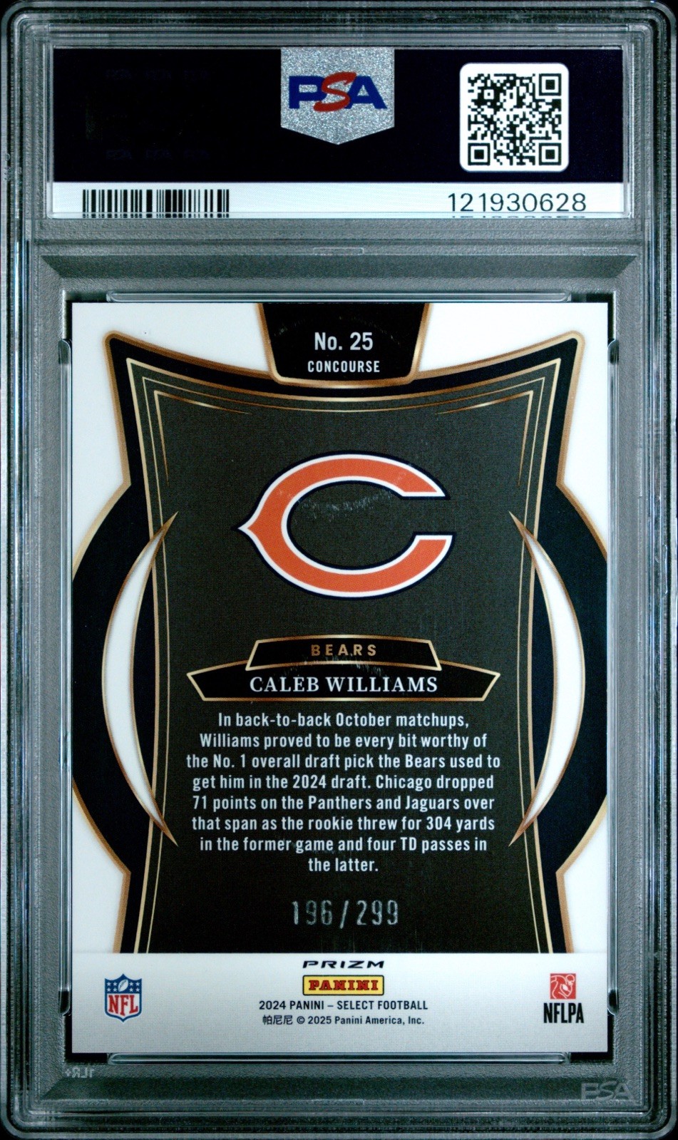 2024 Panini Select - Concourse Caleb Williams #25 Tri-Color Prizm /299 PSA 9 view 2