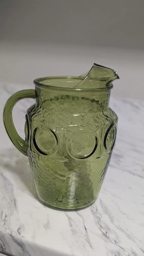 Vintage Anchor Hocking Heritage Hill Green Bullseye Pitcher