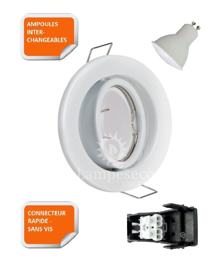 Lot 45 spots LED orientables blanc ampoule GU10 230V blanc chaud