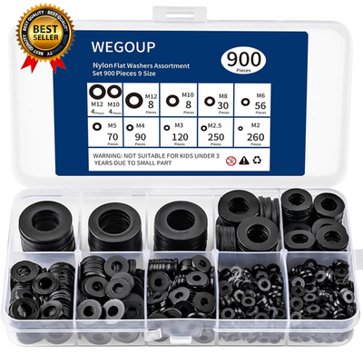 #ad 900 Piece Nylon Flat Washer Assortment Kit Black Plastic Flat Washers for Bolts $9.72
