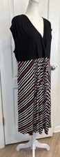 SOMA Womens Faux Wrap Dress Midi Size XL Color Block Striped Casual V-Neck Flowy