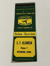 John Deere Matchbook Cover  E F Kleineck Wyoming IA Iowa Vintage Sales Dealer