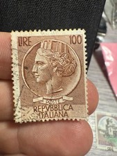 formato grande raro 1954 ITALIA TURRITA 100 Lire dentellatura 13¼ x 13 1/2