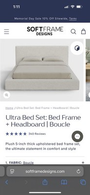 Ultra Bed Set: Bed Frame And Headboard, SoftFrame Boucle Fabric, White King Bed