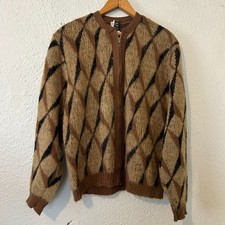 Vtg 60s Mens M Mohair Blend Shaggy Fuzzy Cardigan Zip Sweater Sportswear Atomic