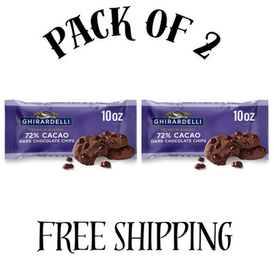 (PACK 2) GHIRARDELLI 72% Cacao Dark Chocolate Premium Baking Chips, 10 oz Bag