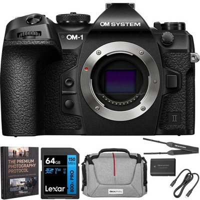 OM Digital Solutions OM-1 Mark II 4K Mirrorless Camera Body + 64GB Memory Bundle