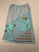 Falda Oilily Mujer Pequeña Azul Línea A Larga Floral Lentejuelas Volantes Mezcla de Algodón