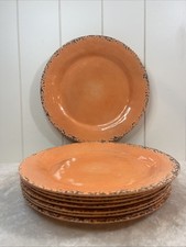 Tommy Bahama Melamine 11" Dinner Plates 8pc Orange Coral Apricot Rustic Crackle