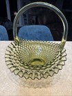 Fenton Colonial Ruffled Basket Olive Green Glass Hobnail Large Vintage 9.5” — photo 2