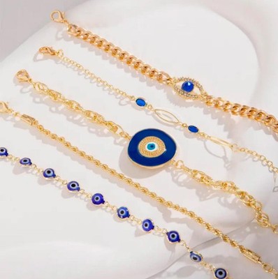 5 Stck. Evel Eyegolden Ton & Blau Kette Armband für Mädchen Frauen Modeschmuck