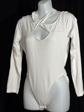 VTG Bodysuit BodyBlouse Crossover Neck Long Slv Trending Chic High Hip Sz Medium
