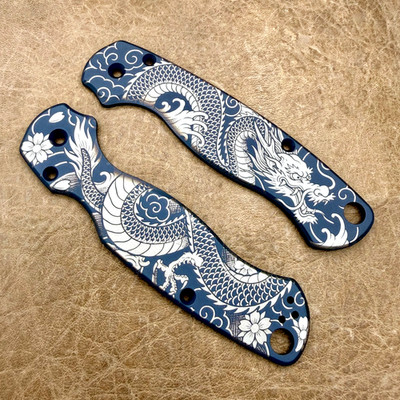 Spyderco Paramilitary 2 Scales ~ CNC Milled Titanium J. Dragon Pattern scales