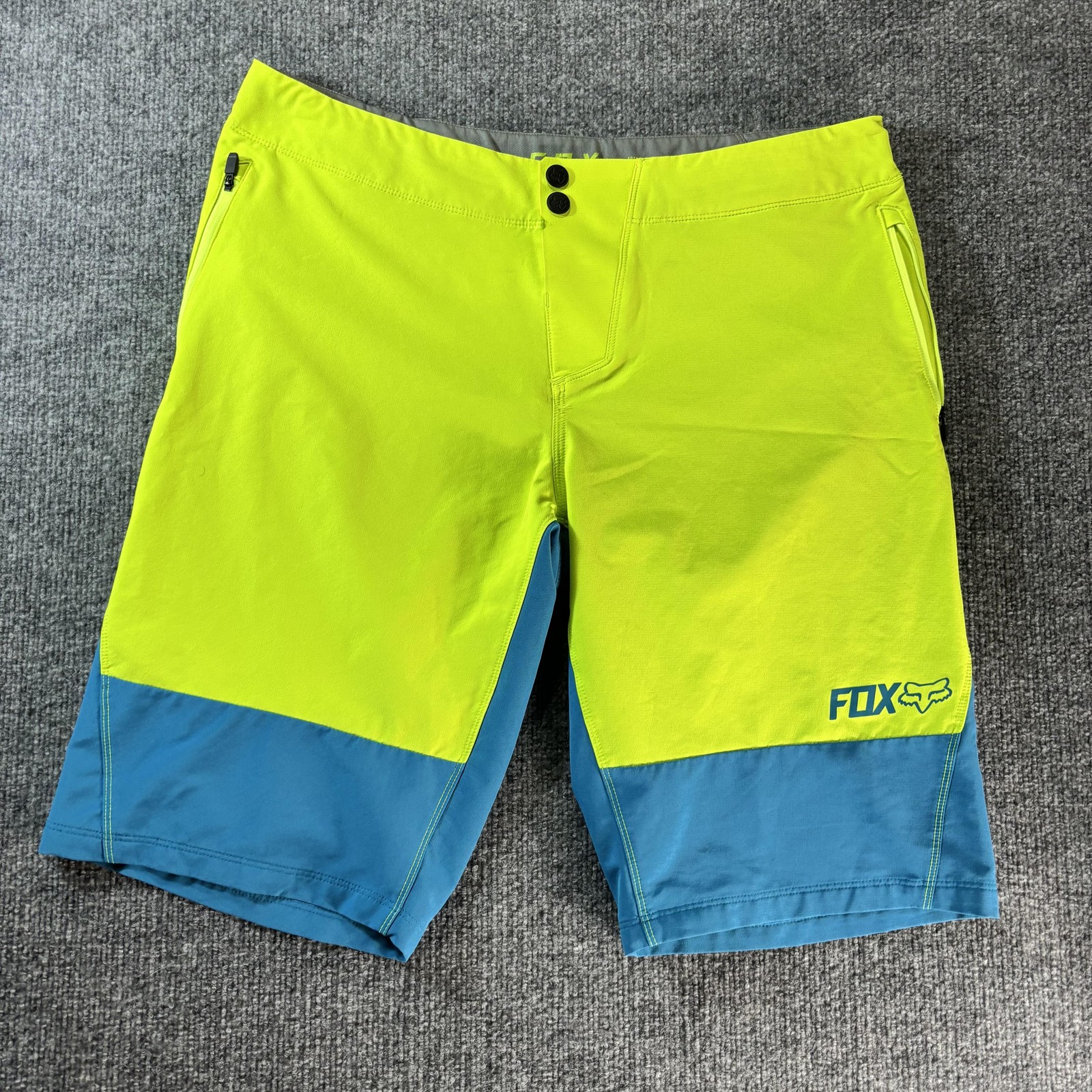 Fox Racing MTB Trail Shorts Mens 36 Hi Vis Yellow Blue Color