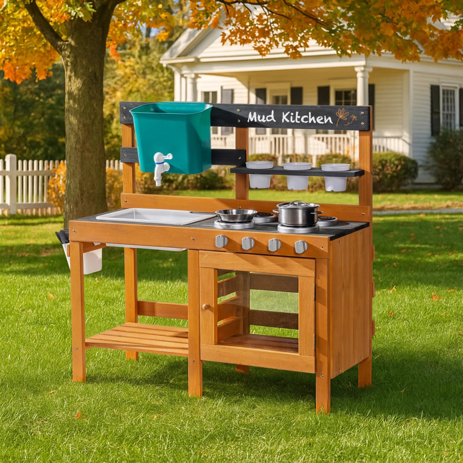 Robud Outdoor Mud Kitchen Outdoor Play Kitchen Set with Real Water Play for 3+