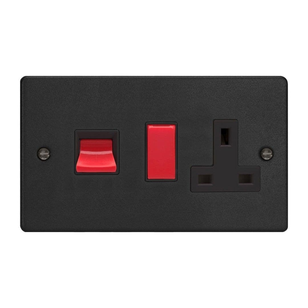 Varilight XDE45PB.MB Matt Black 45A DP Cooker Switch + 13A Switched Socket