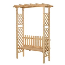 Garden Arch Trellis with Bench Outdoor Patio Seating Arbor for Climbing Plants