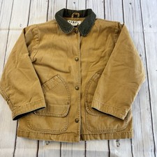 90s L.L. Bean Kids Canvas Barn Chore Jacket Collar Khaki Size Small Boys