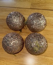 Unbreakable Christmas Ball Ornaments Pink Gold Glitter set of 4