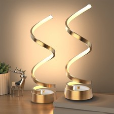 NU R Table Lamps for Living Room Set of 2, Gold Dimmable LED Lamp, Small Be