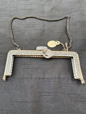 Antique Vintage Metal Handbag Purse Frame With Blue Stone Clasp & Chain