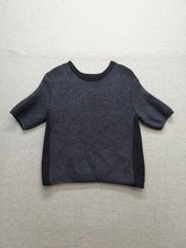 Tory Burch Women Sweater M Gray Black Colorblock Short Sleeve Round Neck Casual