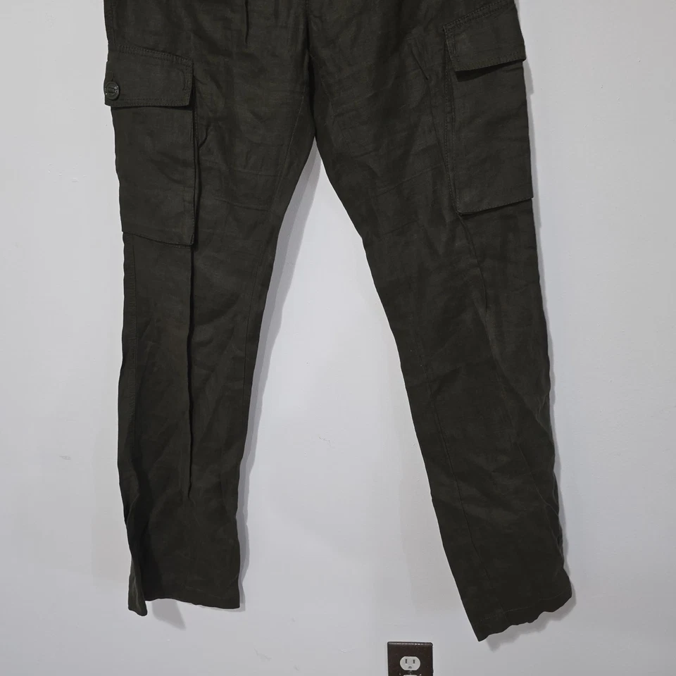 Y2K Vintage Dolce & Gabbana 100% Linen Olive Green Cargo Pants 32x34  - Image 3 of 4