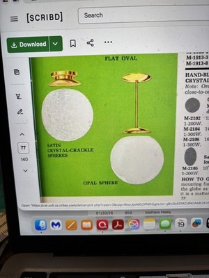 MOE LIGHTING SATIN & GLASS CRACKLE GLOBE CEILING MOUNT M-1910 NOS MCM ERA