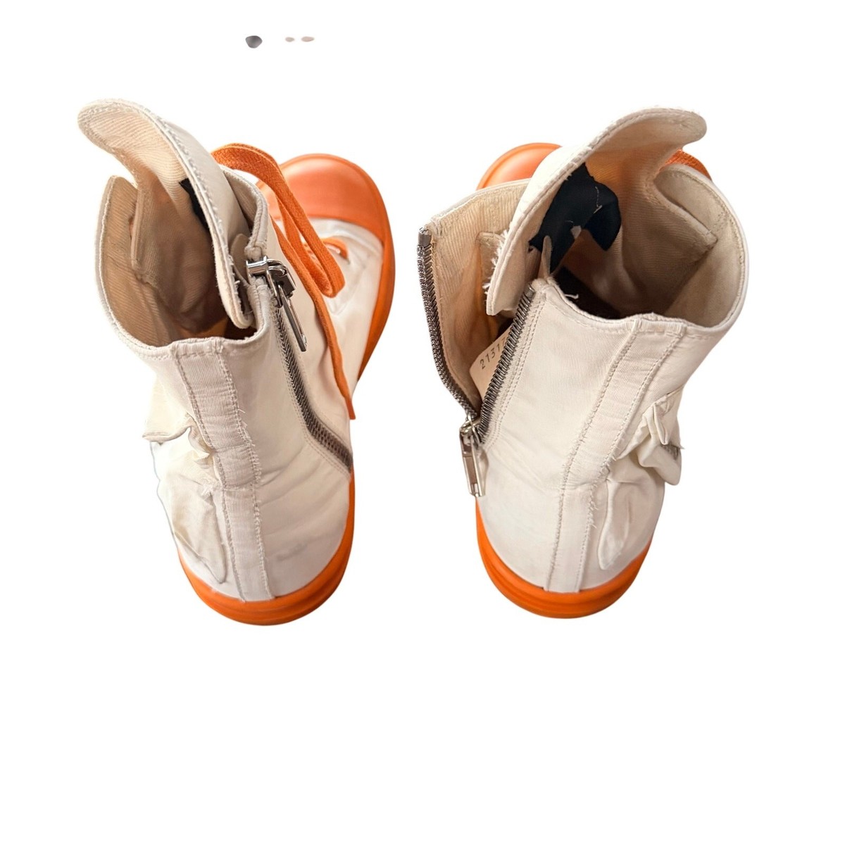 RICK OWENS DRKSHDW: Men's White/ Orange Bauhaus Sneakers 43 RICK OWENS DRKSHDW: Men's White/ Orange Bauhaus Sneakers 43