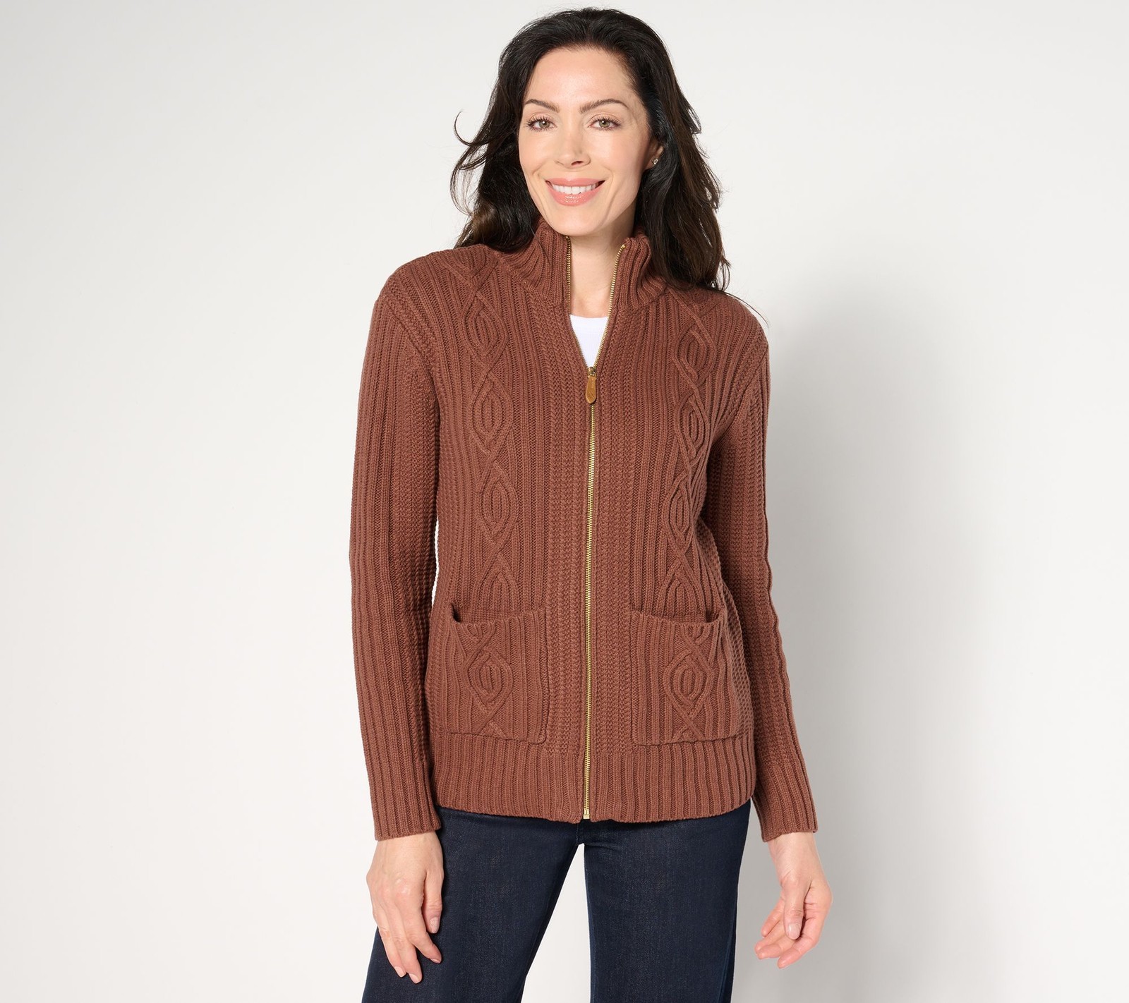 Isaac Mizrahi Live! Women's Top Plus Sz Sweater 3X Estate Cozy Brown A667911