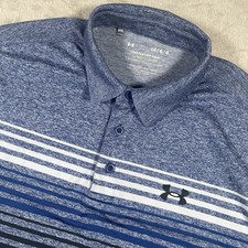 Under Armour Playoff Polo Shirt Mens Large Blue Stripe Golf Performance Stretch