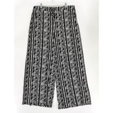 Style & Co Pants Women's Large Black Striped Animal Print Knit Wide Leg USA