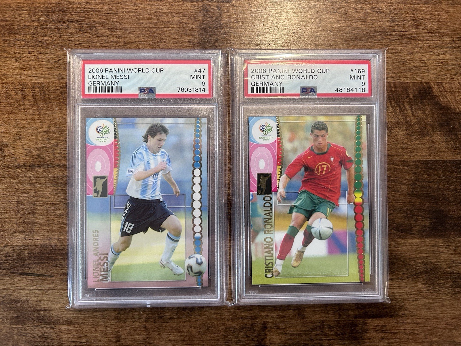 LOT (2) 2006 Panini World Cup LIONEL MESSI & RONALDO PSA 9 RC World Cup Rookies