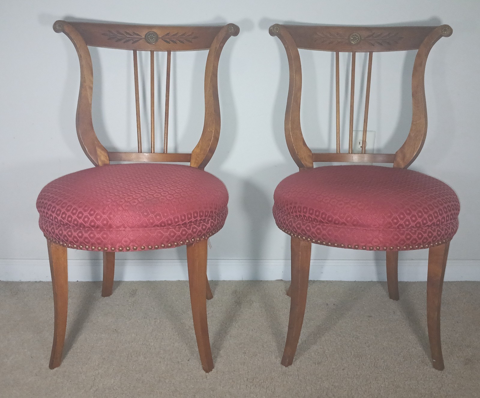 VINTAGE NEOCLASSICAL LYRE ACCENT CHAIRS PAIR