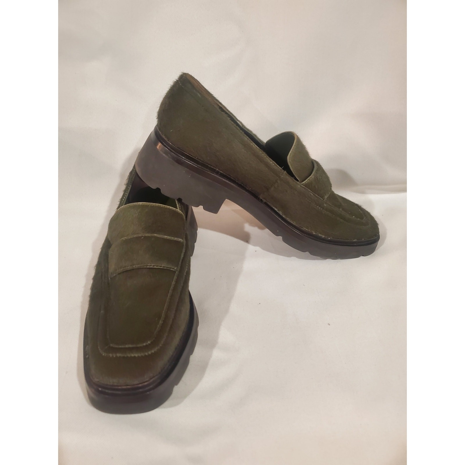 SAOLA Mocassini Vince Robin in pelle di vitello verde Oxford suola ad aletta ballerine.s55