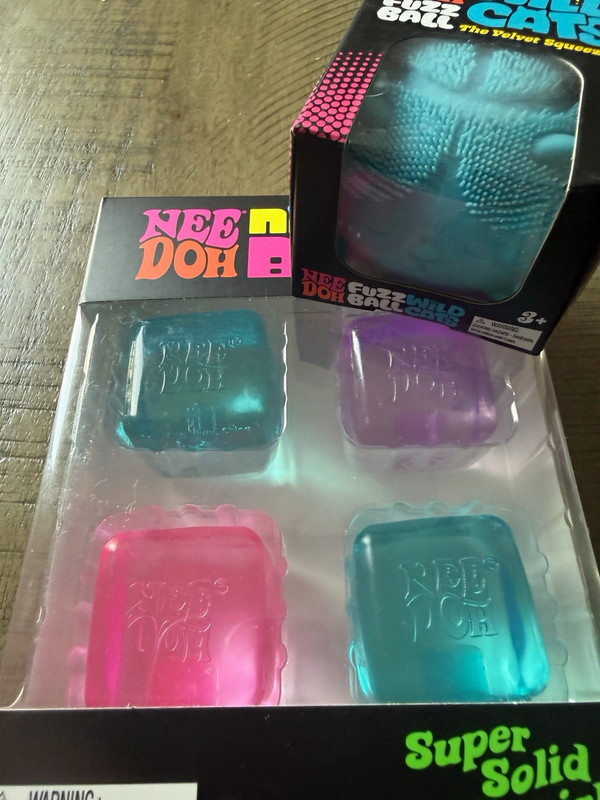 Schylling NeeDoh Nice Ice Baby 4 Pack + Wild Cats Fuzz Ball Blue/Purple/Pink