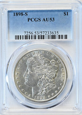1898-S $1 MORGAN PCGS Graded  Silver Dollar AU53 #7256